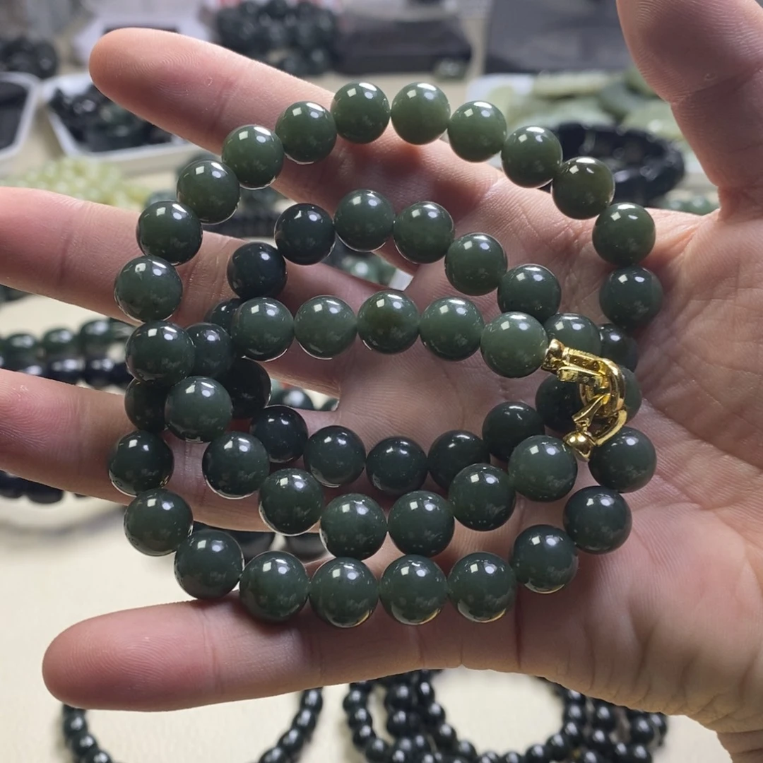 和田玉未镶嵌手链和田玉切末料卡10项链