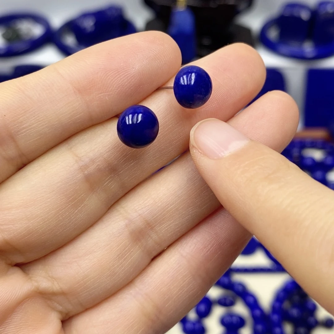 青金石耳饰银S925镶嵌