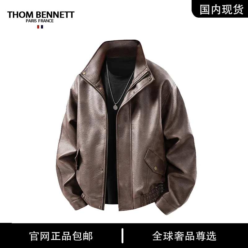 【品牌现货撤柜】THOM BENNETT秋冬新款简约翻领户外商务高端皮夹克