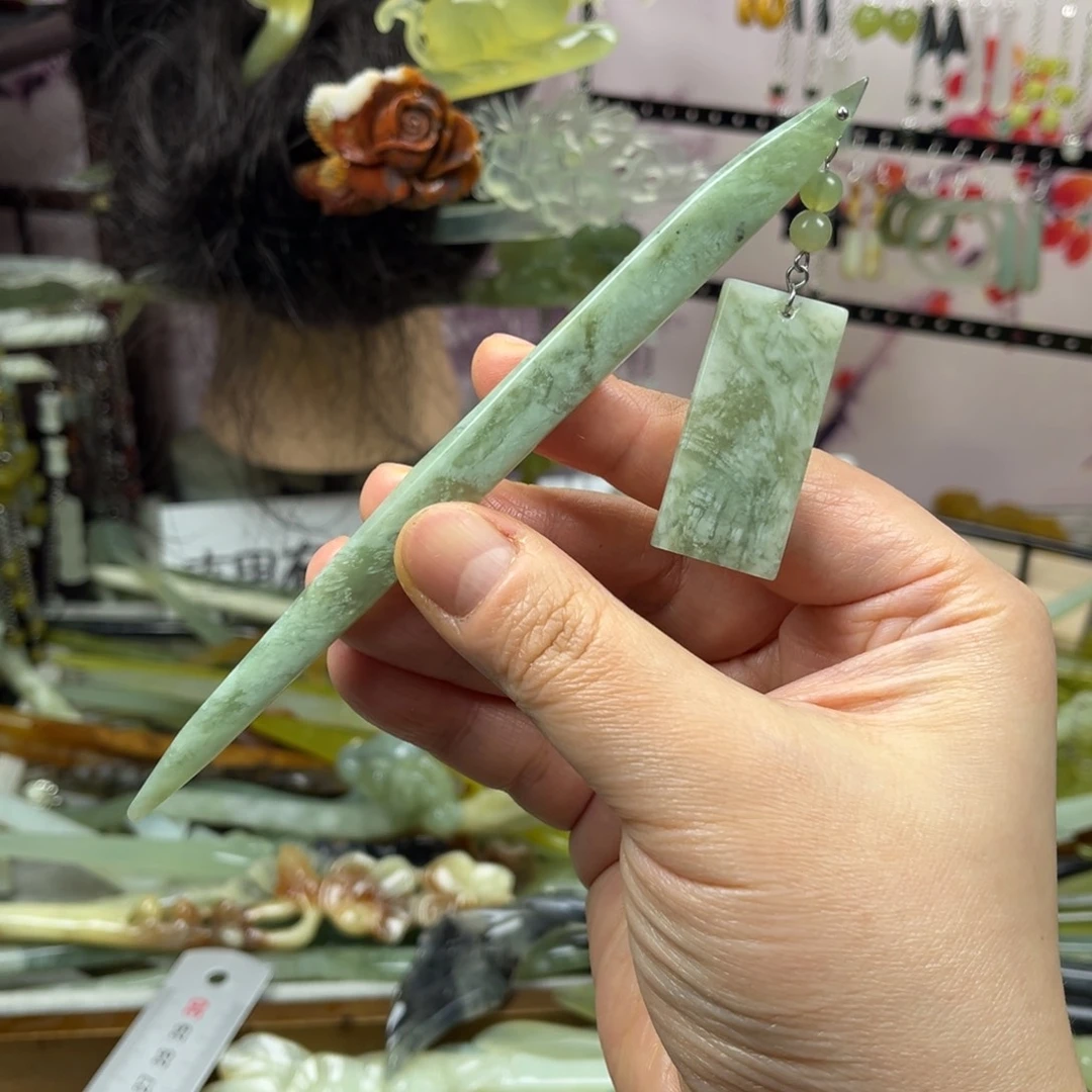 岫玉未镶嵌发饰长度15厘米左右
