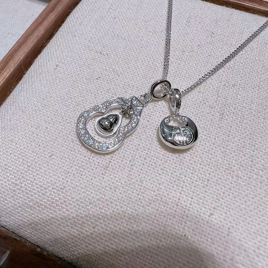 坠链均925银 旺莱 926 微镶满钻光面葫芦胖福套链D88361309