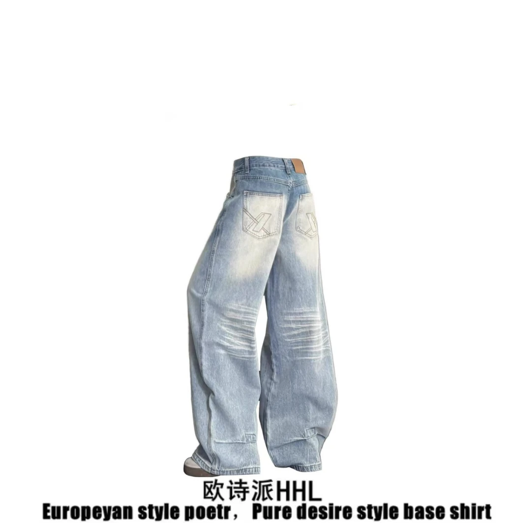 美式复古弯刀牛仔裤女秋季2025新款低腰宽松直筒阔腿梧桐镰刀裤子