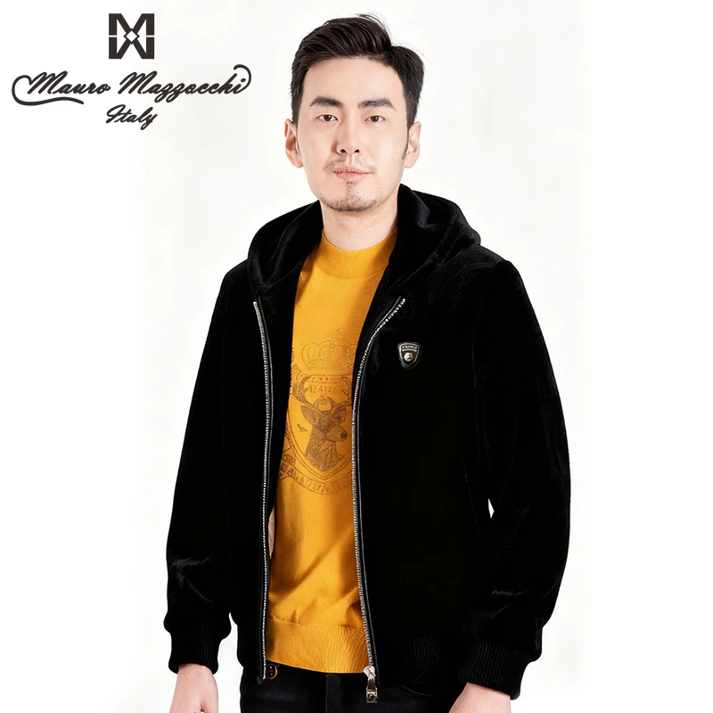 Mauro/玛路偏厚毛毛连帽外套雄狮胸章夹克外套舒适保暖秋冬2375