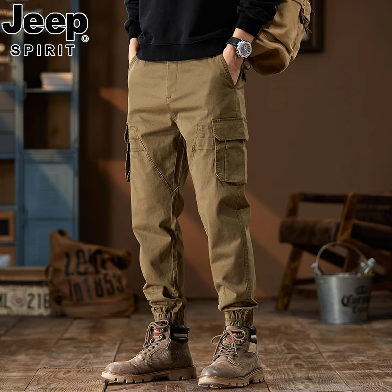 JEEP吉普美式重磅工装裤男宽松裤秋冬季户外多口袋束脚休闲裤子男