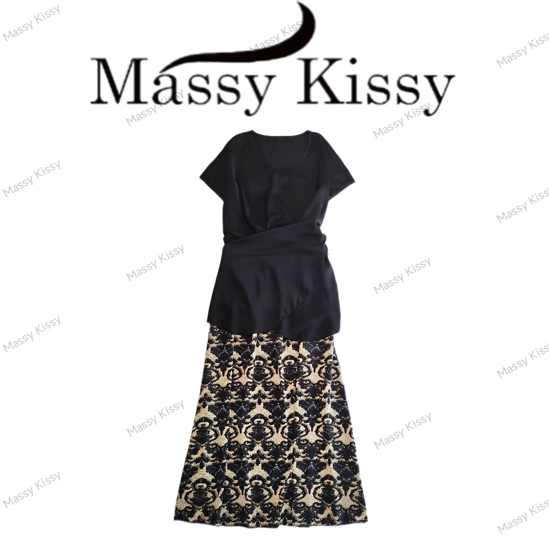 （路易夫人两件套）夏季显瘦气质套装+A字裙长90 卡码拍大