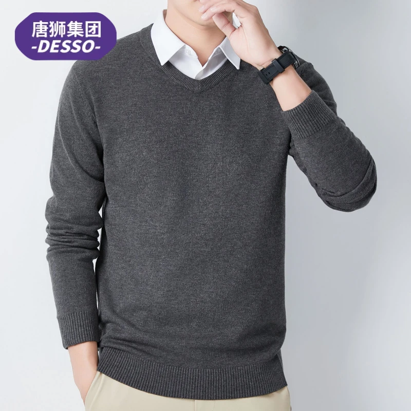 唐狮集团DESSO秋冬款男士商务毛衣V领针织衫套头打底男装高端毛衫