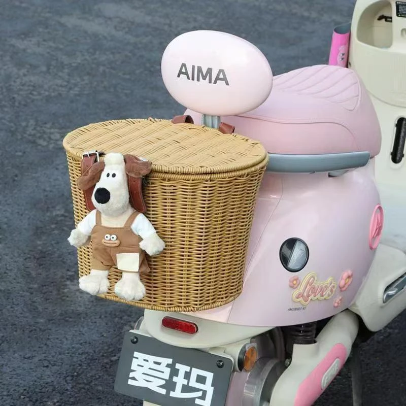 电动车后置带盖大容量车筐可放头盔书包改造装饰神器