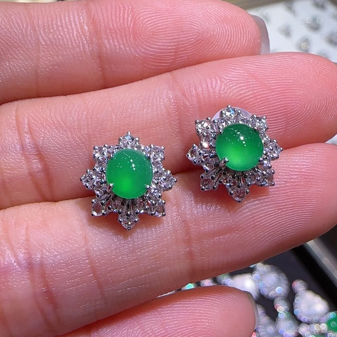 翡翠耳钉18K金镶嵌耳钉