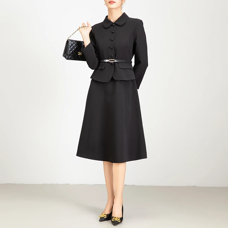 28494 秋冬亲肤假两件连衣裙修身显瘦时尚设计感方领裙子收腰气质