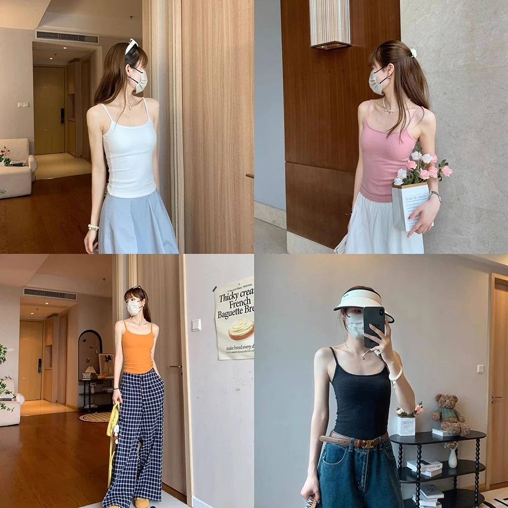 mcc lemons 宅女同款显胸显腰细自带胸垫磨毛吊带背心内搭bra上衣