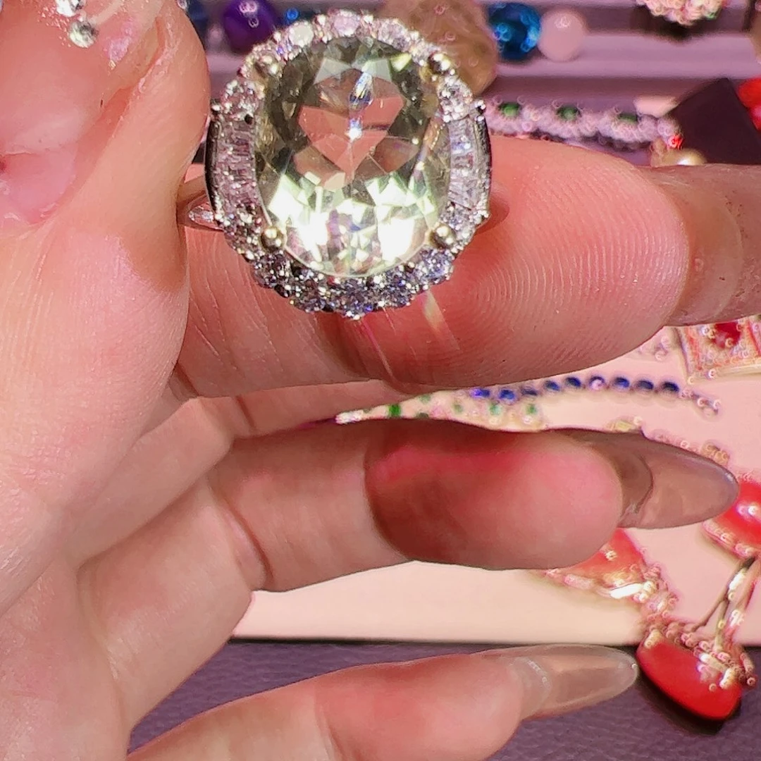 绿水晶戒指银S925镶嵌