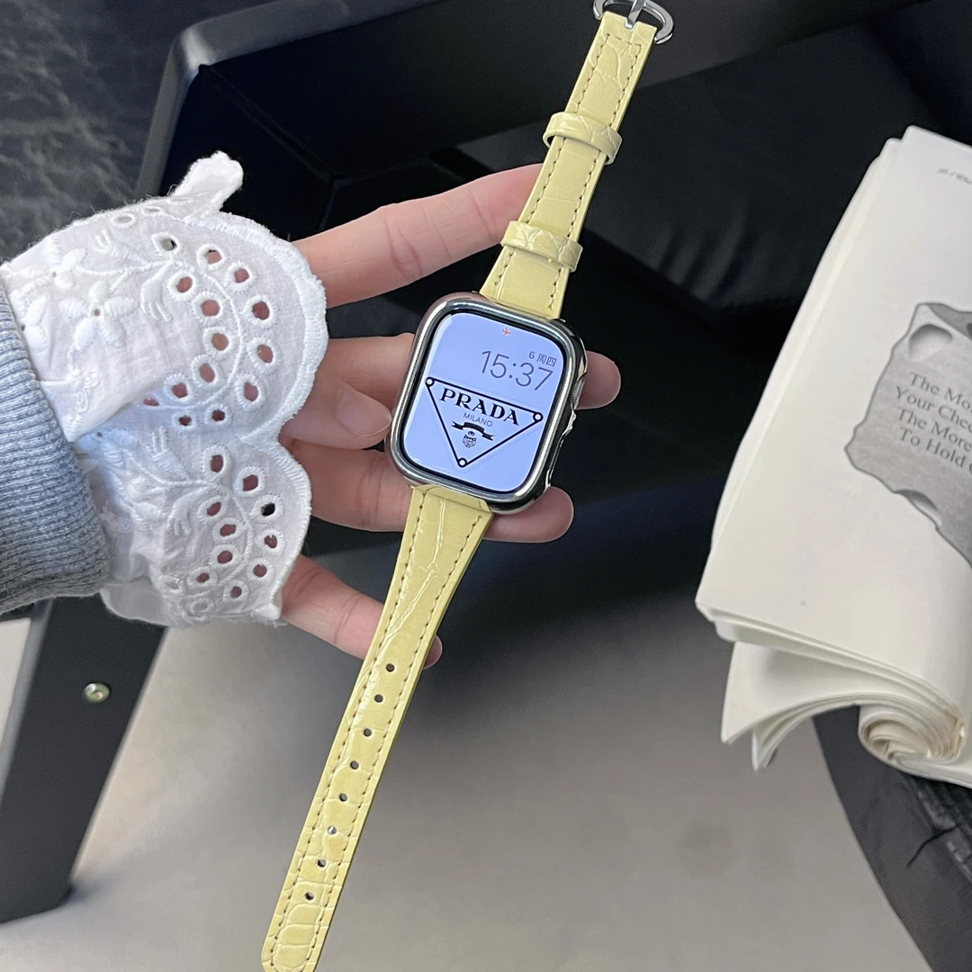 表带哥适用于苹果iWatch11新款S10小蛮腰S9真皮腕带S8竹节纹配件