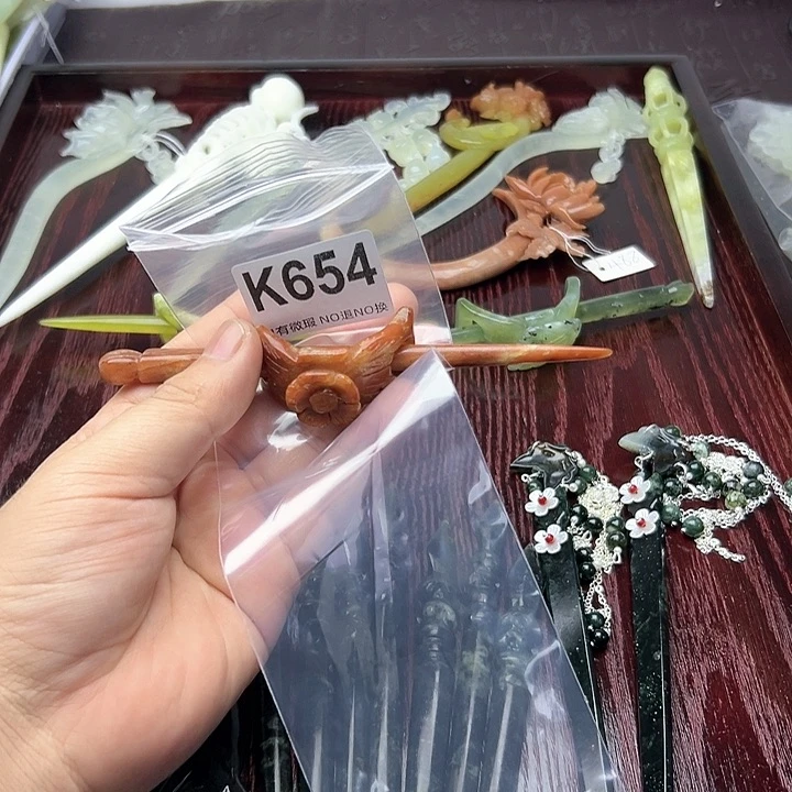 蛇纹石玉发饰合金点****6