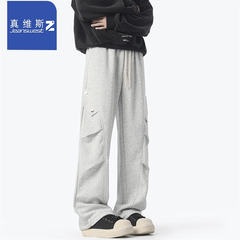 真维斯Z+春季潮牌宽松直筒阔腿拖地工装裤男士潮流休闲运动弯刀裤