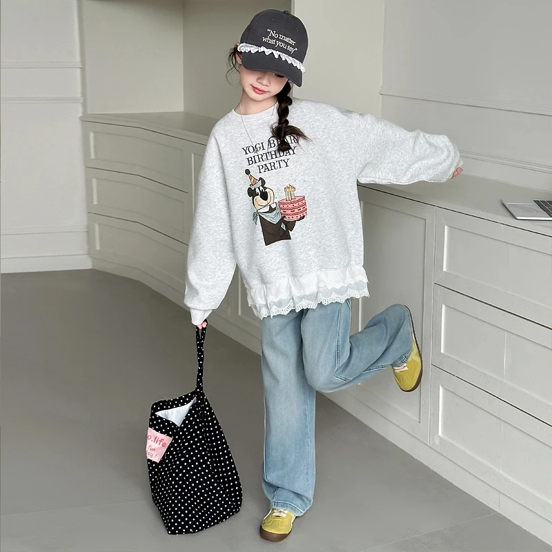 女童春秋款卫衣套装韩系休闲春装女大童洋气时髦儿童春季牛仔裤潮