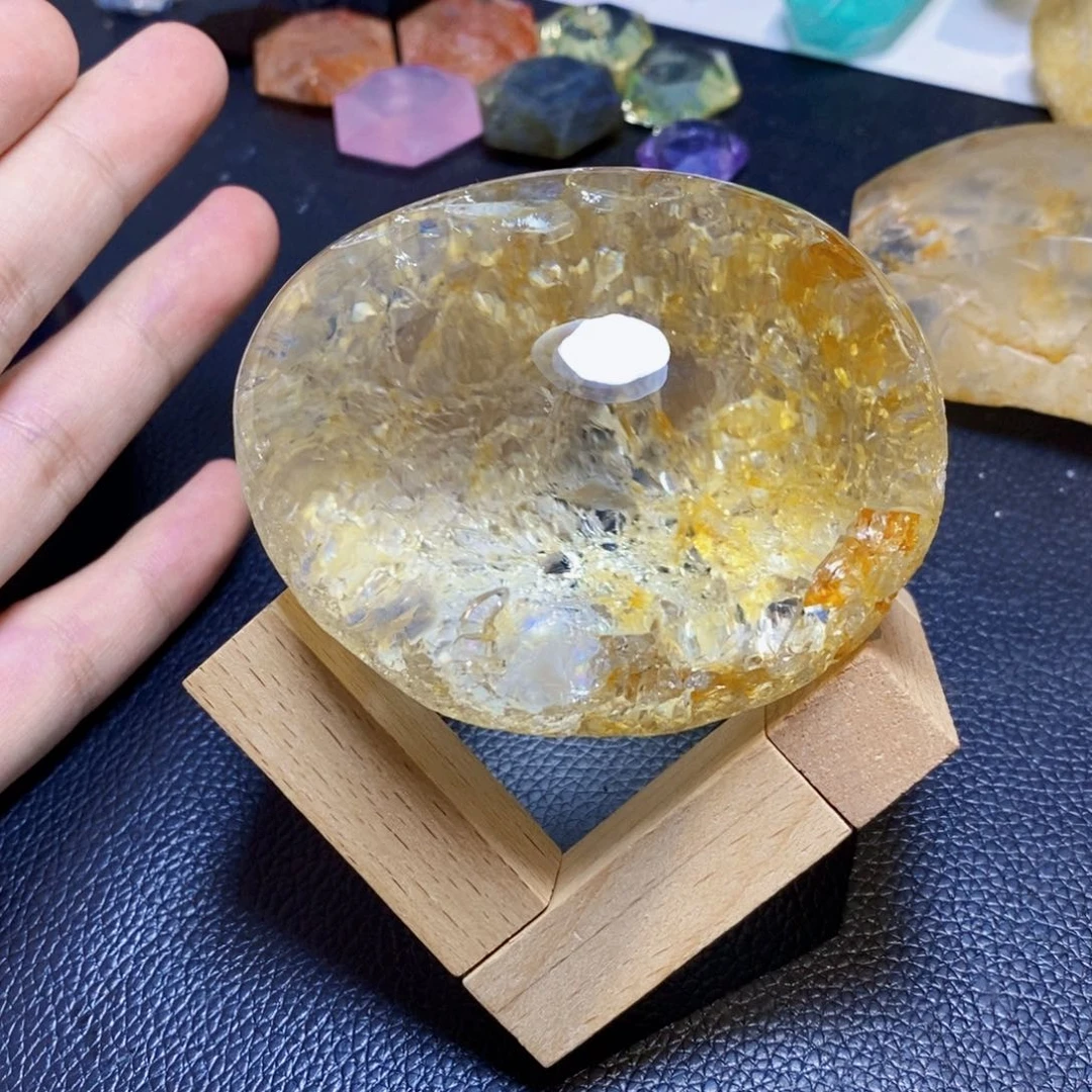 天然黄礁花水晶万花筒未镶嵌水晶得*