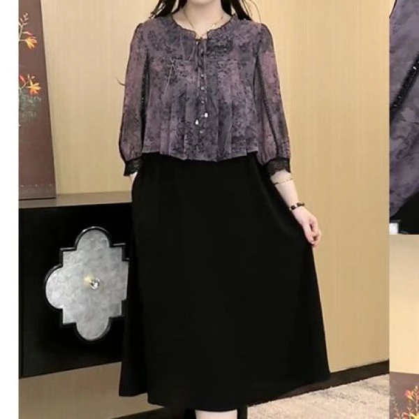 胖大盈大码女装气质连衣裙2025夏季新款系带假加宽加大显瘦女装