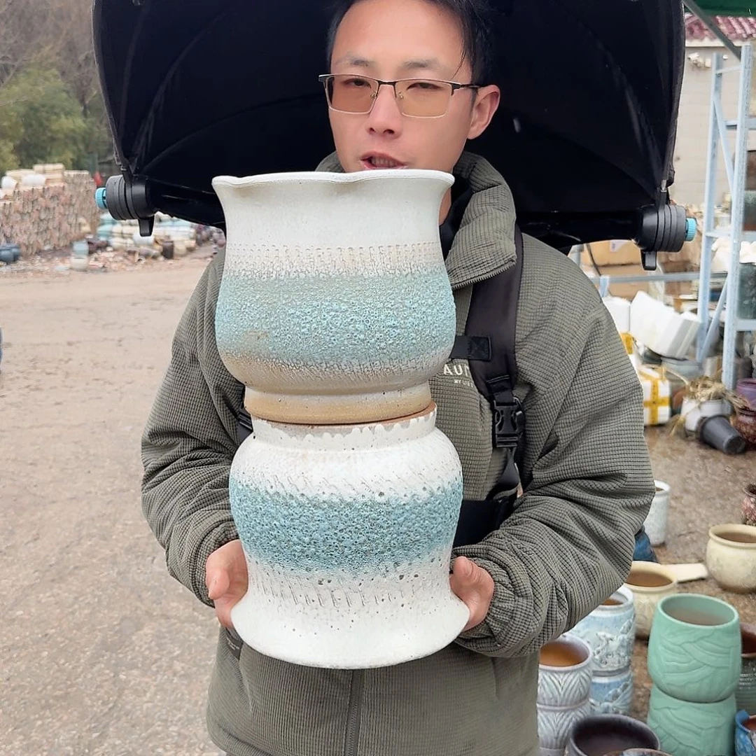 紫砂花盆口21高21（花边口泡泡大口