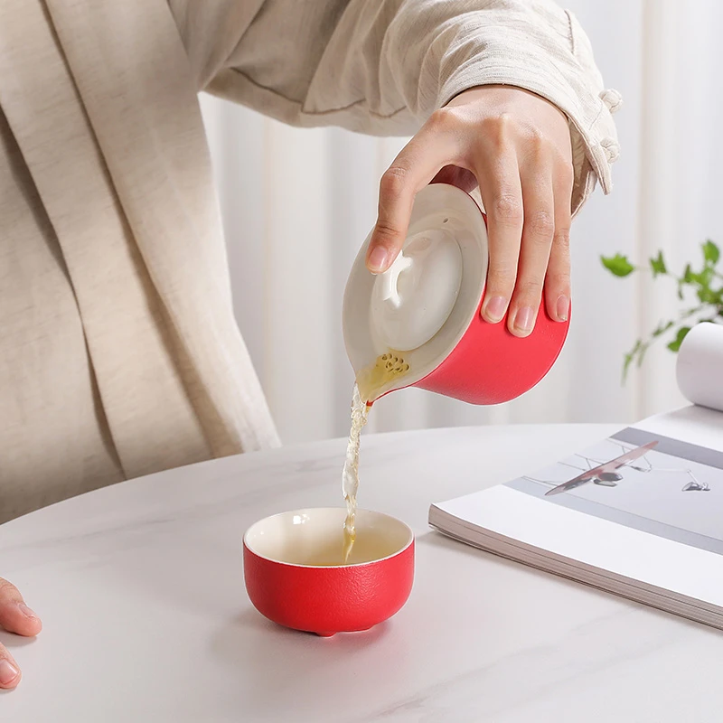 陶瓷茶壶功夫茶具单壶泡茶器茶碗喜庆婚庆红色敬茶杯家用品茗杯
