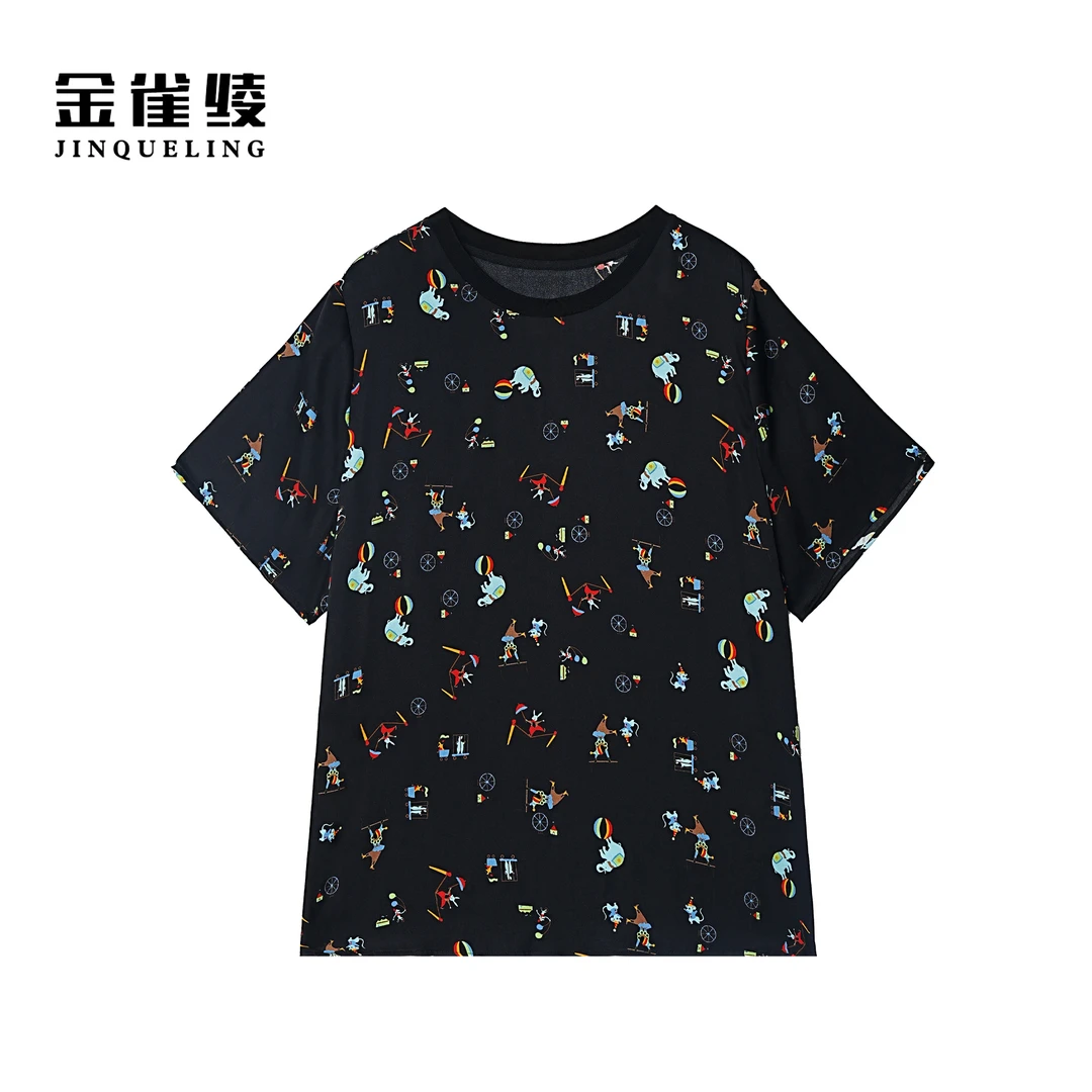 金雀绫【马戏团】桑蚕丝显瘦舒适透气大码小衫SZA1S283