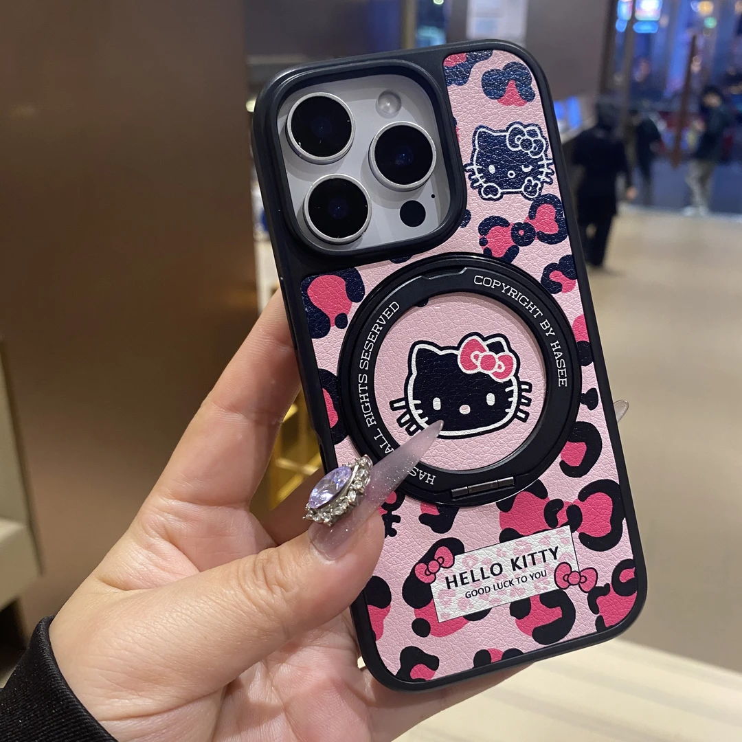 粉色凯蒂适用苹果16Promax手机壳新款磁吸充电支架iPhone15Pro