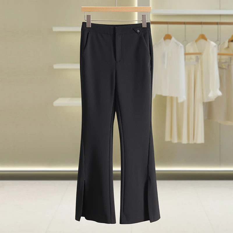 【伍莎-自营】名媛风气质修身显瘦开叉喇叭裤#WYL55K009