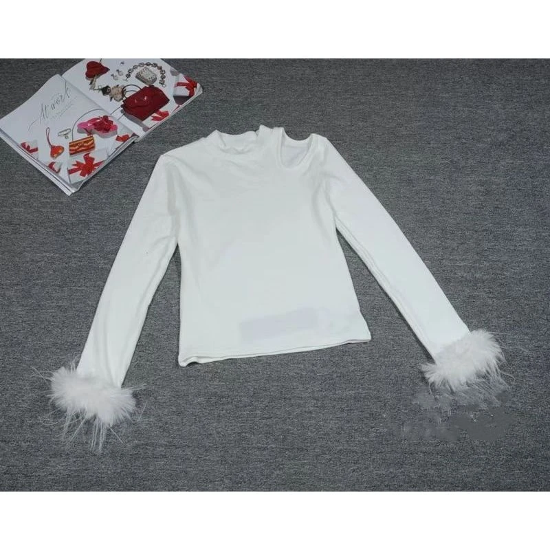 【代代精选】设计感拼接毛毛长袖上衣-21255