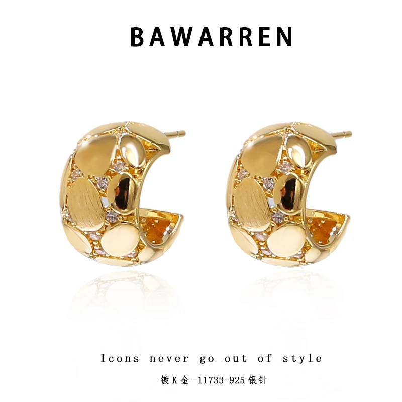 Bawarren  镀K金 意❤ 11733-【金色菱格】耳环简约百搭