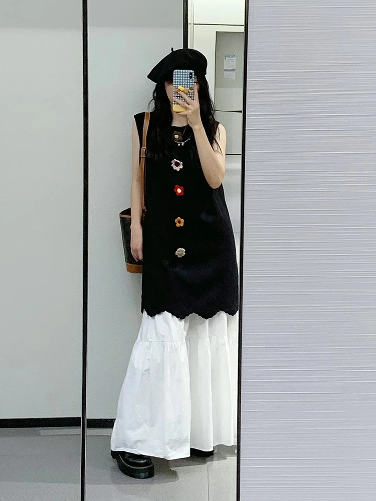 2025一整套ootd穿搭高级感立体花朵背心裙叠穿半身裙子套装女夏季