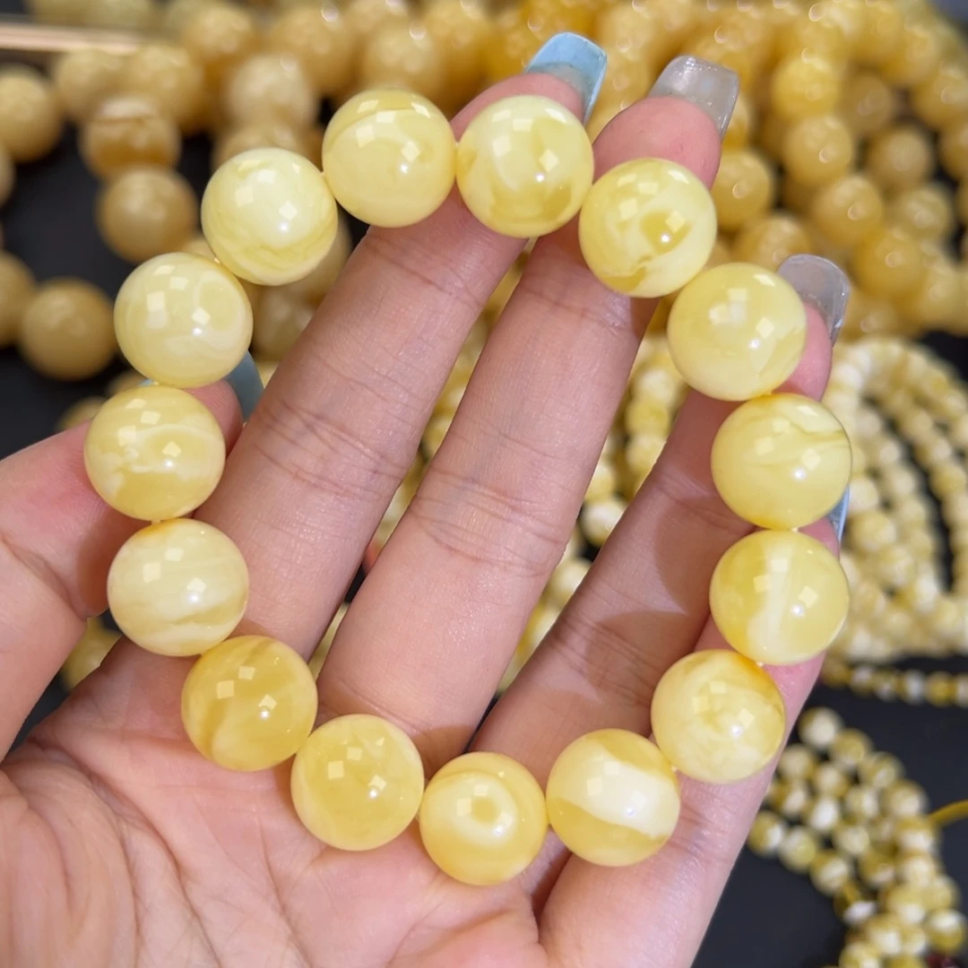 琥珀未镶嵌手链21.8白蜡妖花