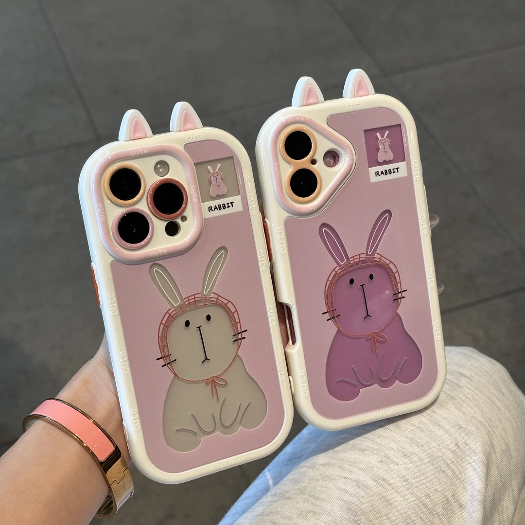 BANCA简笔兔立体耳朵适用苹果17promax手机壳华为vivo小米15oppo