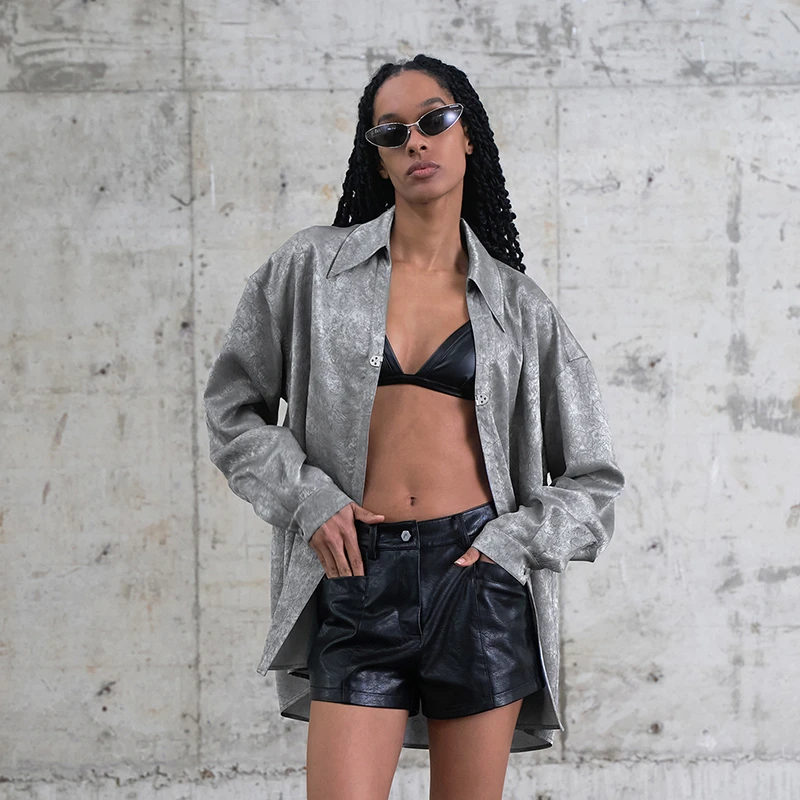 【COCO精选】AKTK 缎面落肩金属锁扣衬衫6D3M0308H178