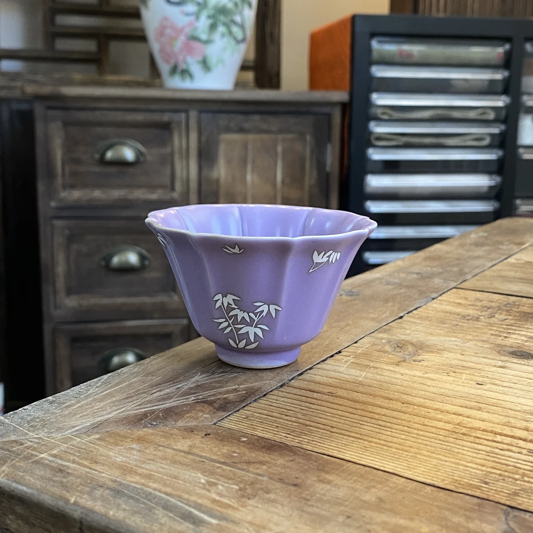 四海新品【银竹不秋草葵口杯】精美手绘中式陶瓷茶道器具茶杯