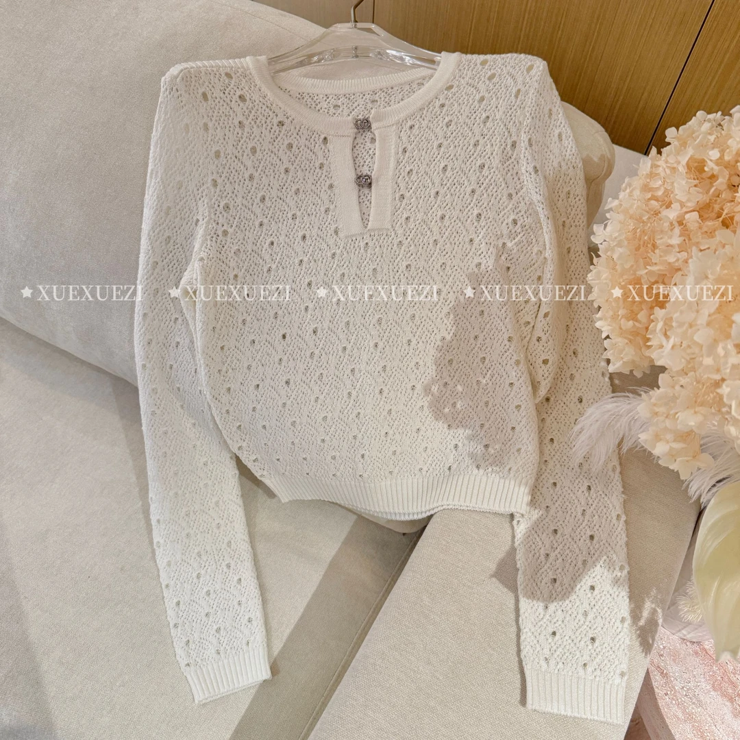 XUEXUE丨经典小香风新款镂空设计显瘦时尚针织上衣GD25-ZZ382