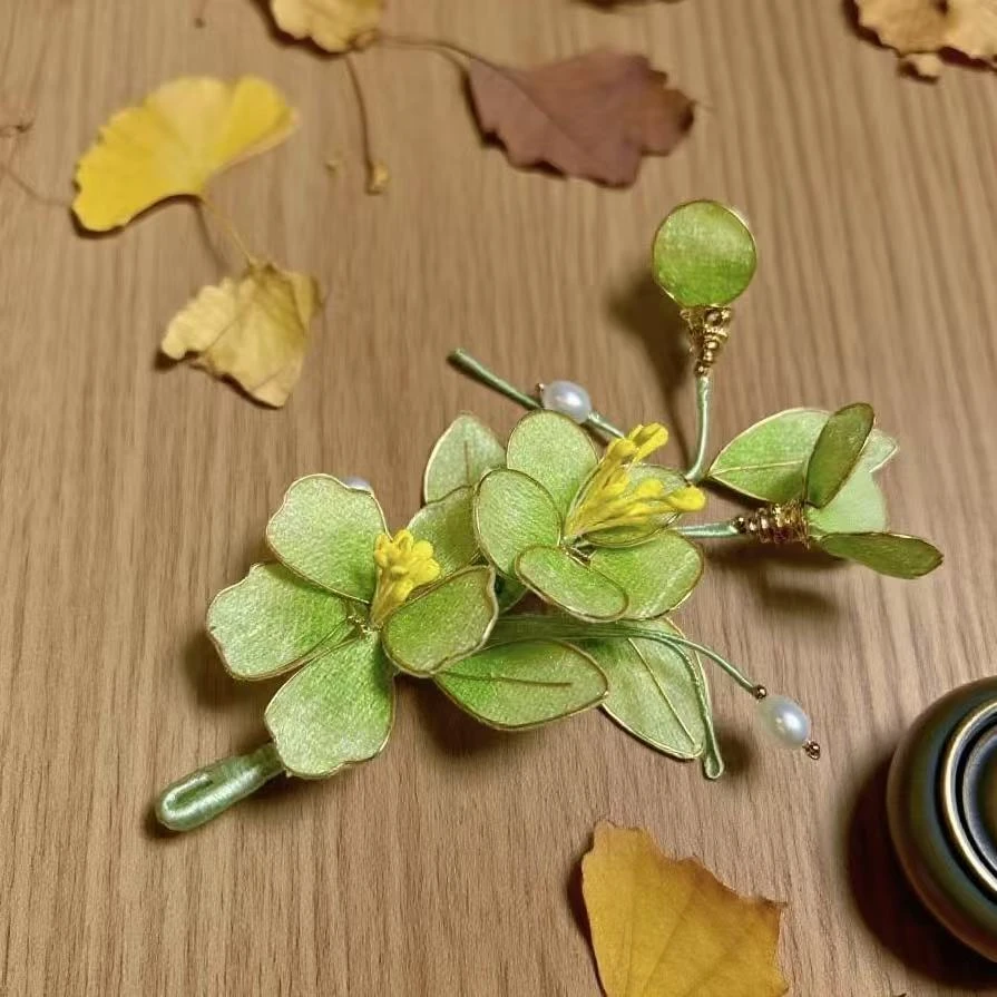 【云鬓花颜阁绒面发夹】青枝绿绒（孤品）非遗绒面新中式爆款发夹B263