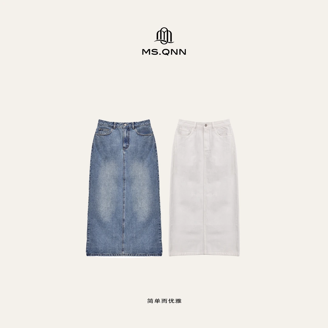 Ms.Qnn“海盐半裙”土耳其系列百搭开叉中长款牛仔裙 39P191 Q姐