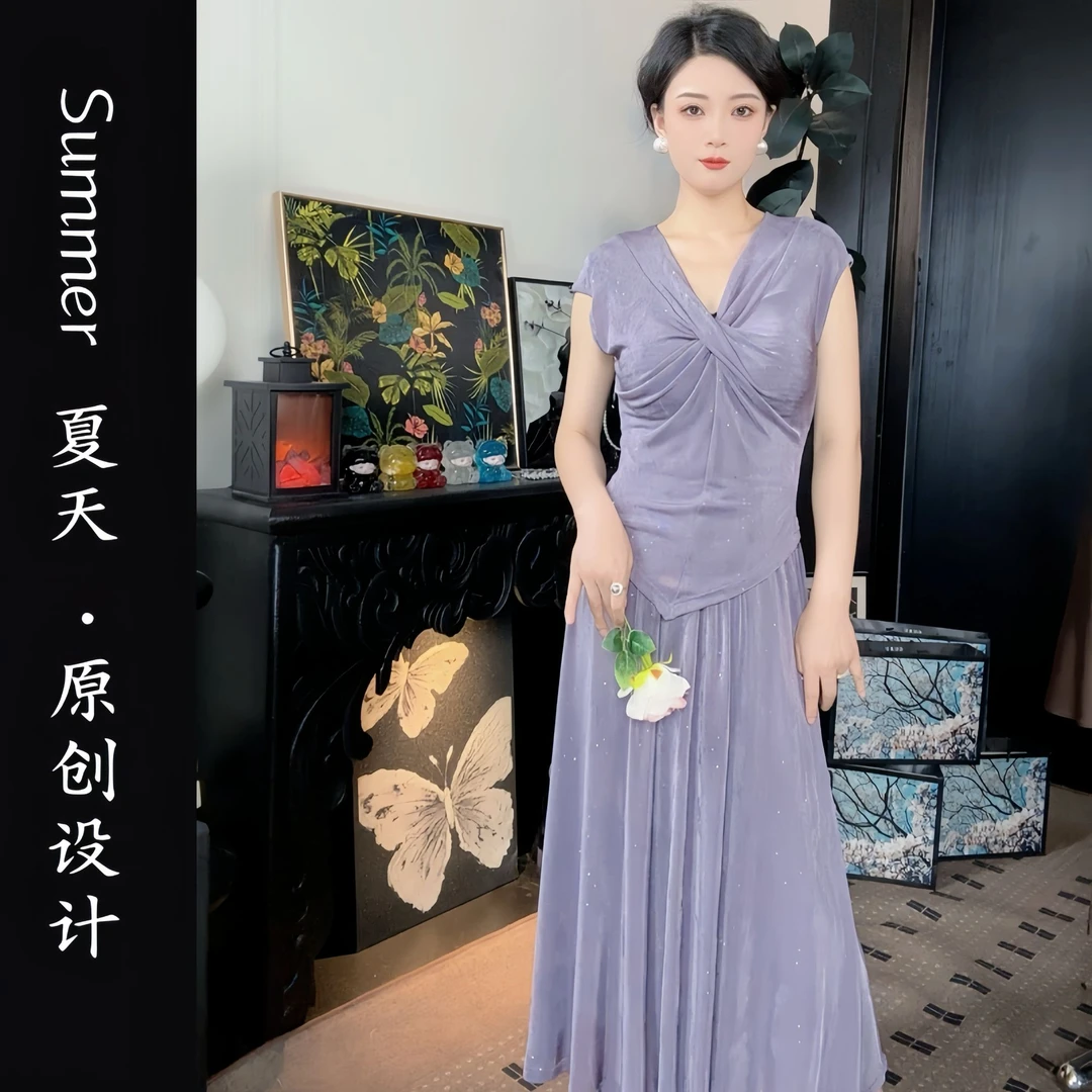 (魅影）御姐风不规则上衣女夏季韩版高级感a字半身裙两件套L5185#