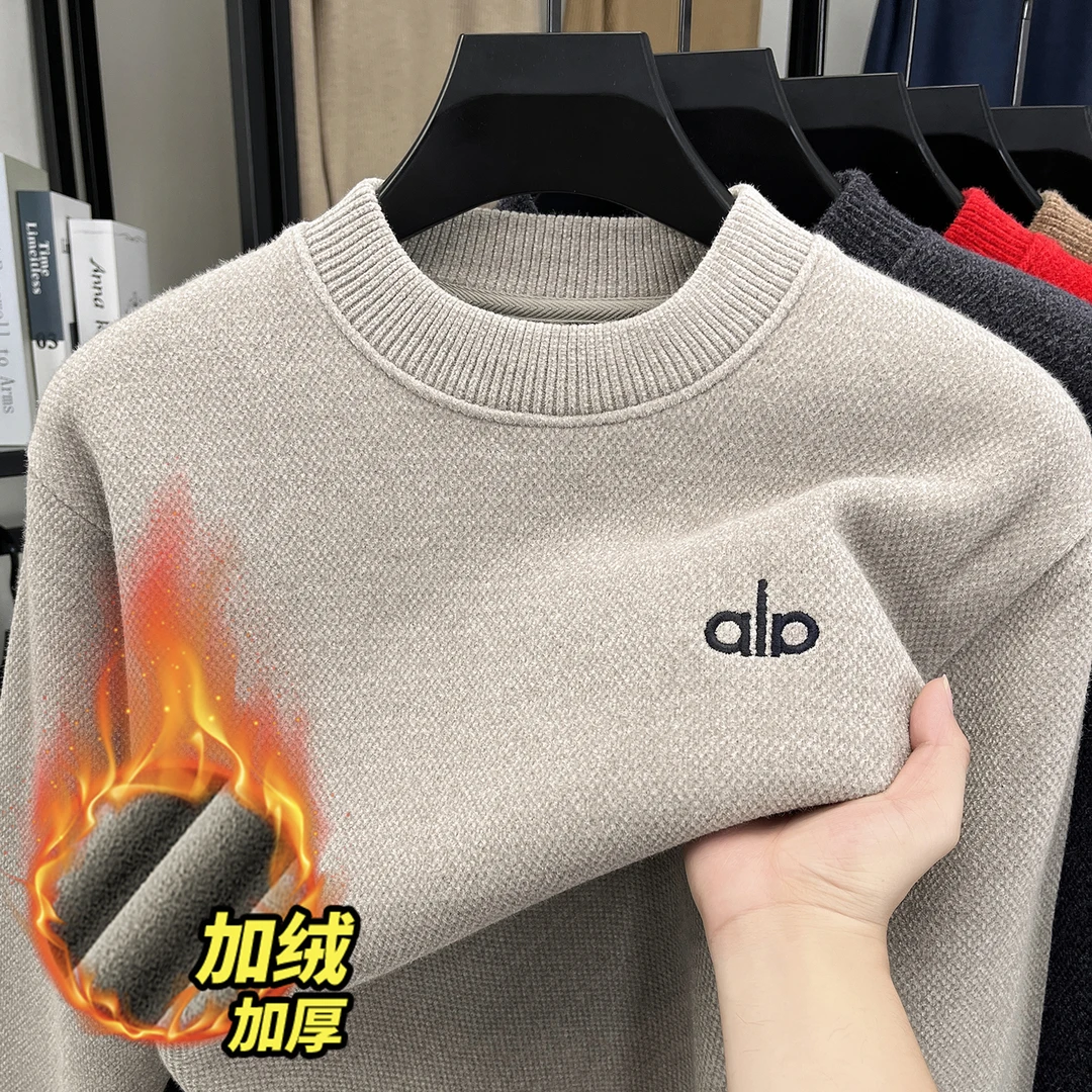 【650克】一体绒雪貂加绒加厚毛衣冬季男士刺绣打底衫保暖针织衫男