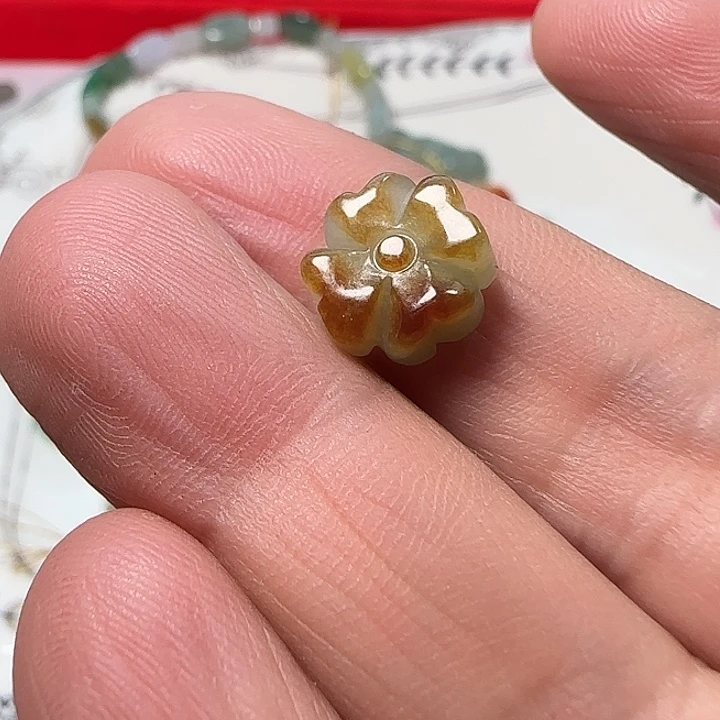 翡翠未镶嵌颈饰天然缅甸翡翠黄四叶草