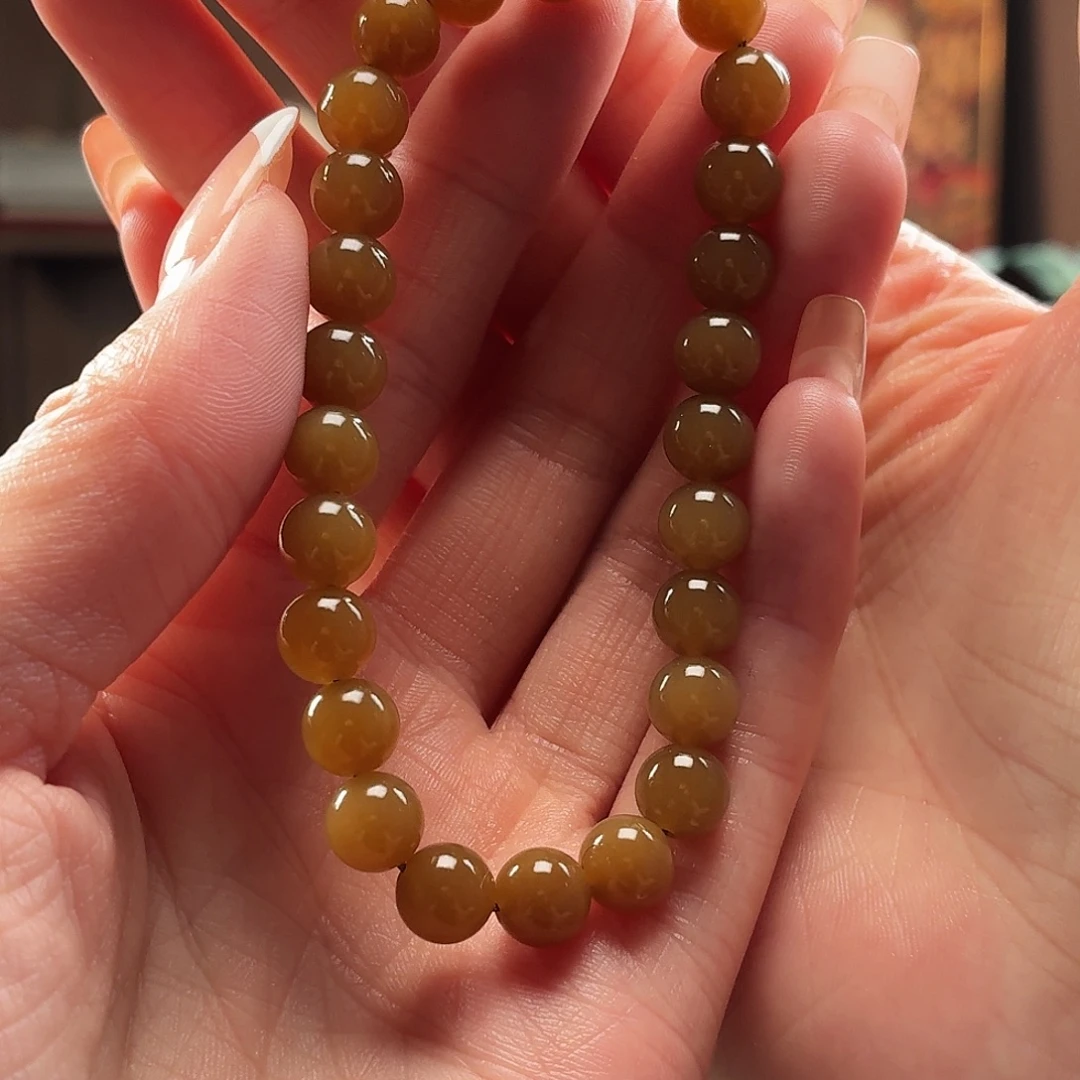 和田玉未镶嵌手串且末金山糖卡8圆珠