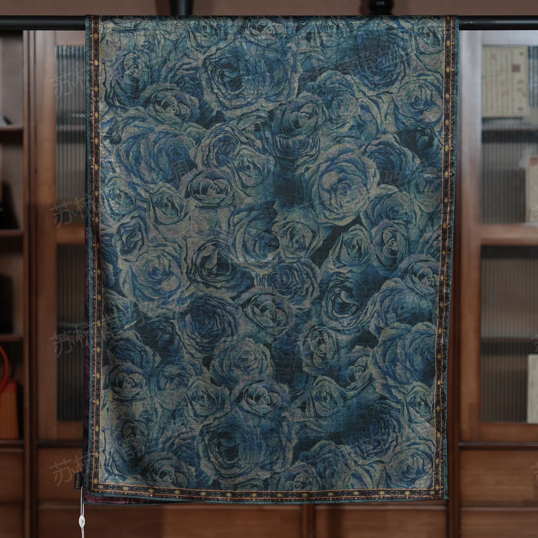 【C70-111 芬芳】180*70长巾女士双面带围巾披肩国风玫瑰手卷边丝巾