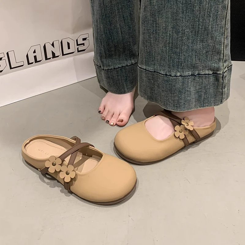 2025春夏新款软皮懒人鞋包头半拖鞋女外穿气质百搭时尚平底单鞋女