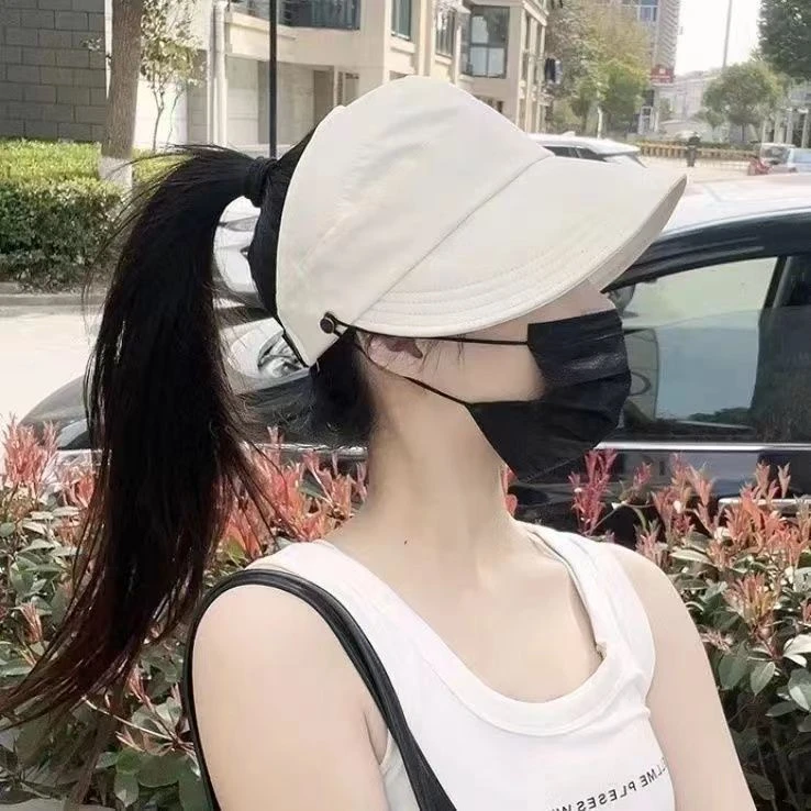 露丝防晒空顶帽可挂口罩多巴胺日系白色防紫外线遮阳网红渔夫帽