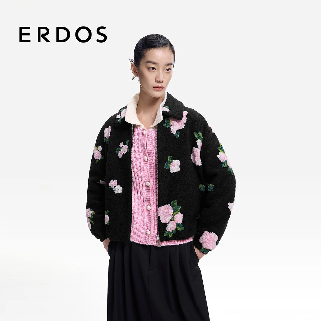 ERDOS 箱型短款羊绒提花泰迪女外套【恋恋花屋】2026年早春新品