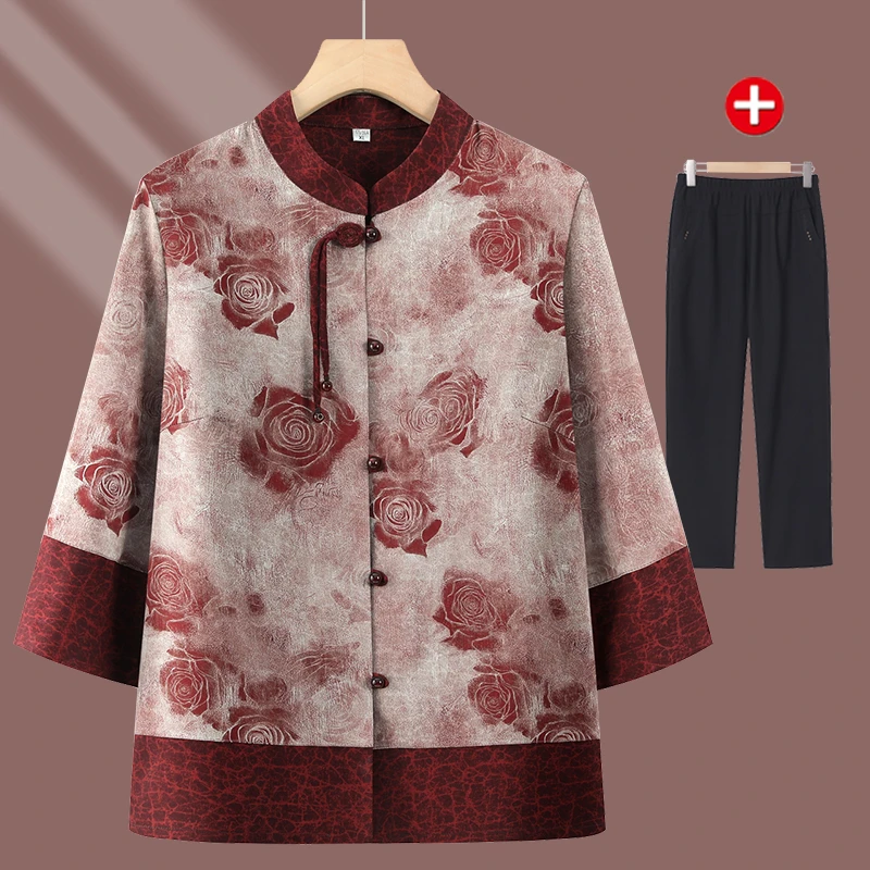 老年人夏装女衬衫奶奶套装中老年女装妈妈衣服夏季妈妈装夏季老人