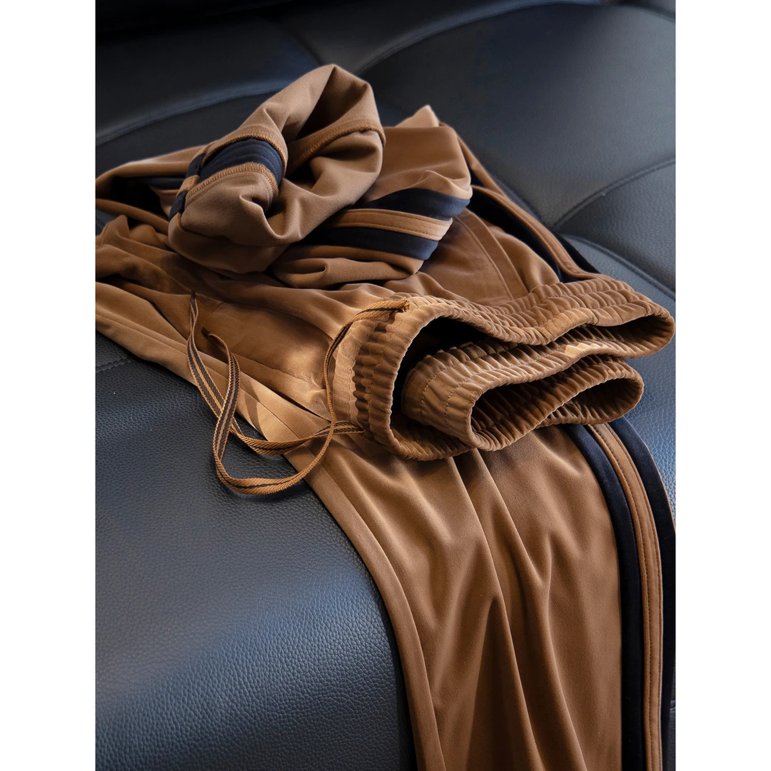 杰尼家~超柔软！高端垂感丝滑金丝绒裤男士保暖阔腿运动裤男冬季