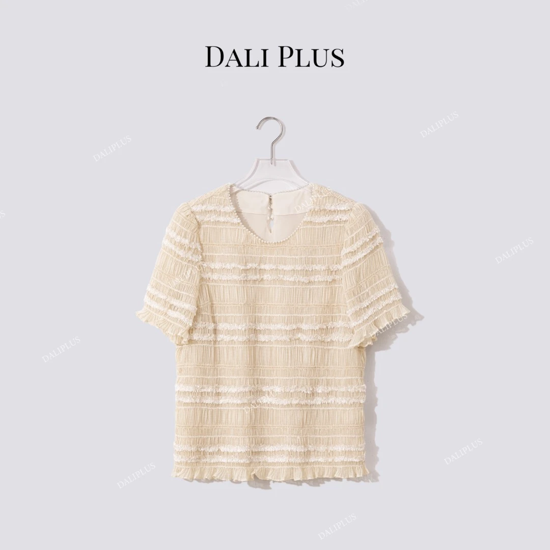 DALI PLUS“绝美休闲衬衣”立体褶皱木耳边亮晶晶衬衫-D5ST1176