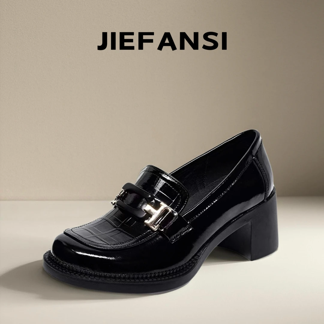 时尚乐福鞋女2025秋季新款妈妈鞋方头中跟鞋英伦风单鞋女休闲百搭