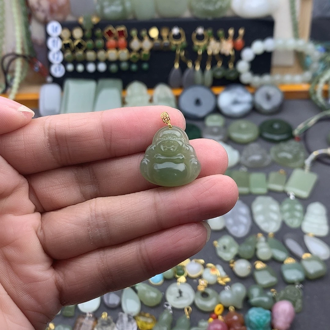 和田玉18K金镶嵌吊坠(不含链)