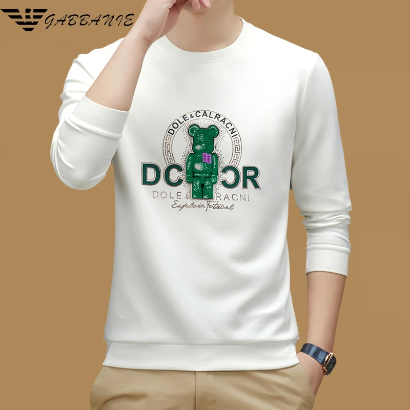 意大利圆领卫衣男士春秋新款百搭长袖t恤体恤休闲青年套头打底衫